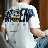 纯棉透气设计感半袖 夏季 Tee T恤男装 港风复古字母刺绣拼接宽松短袖