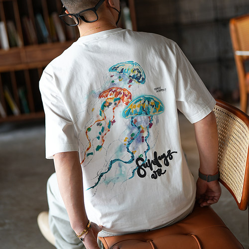 美式潮牌刺绣宽松纯棉短袖T恤男