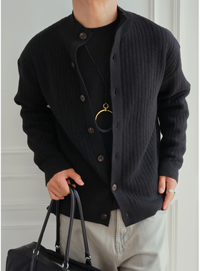 韩版轻奢半高领羊毛混纺针织开衫男秋冬潮流新款软糯亲肤毛衣外套