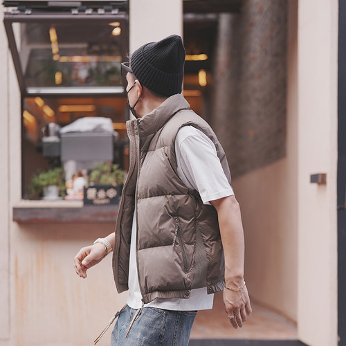 美式潮牌基础款纯色立领羽绒马甲