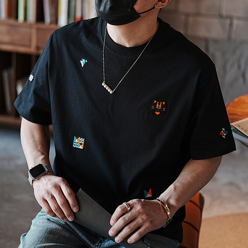 港风潮牌ins圆领纯棉男士短袖T恤