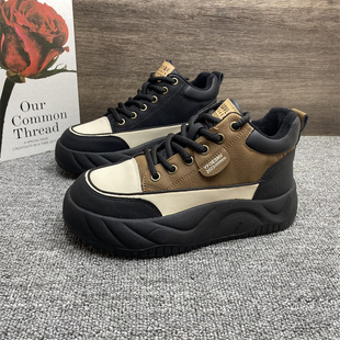 百搭厚底休闲轻便高帮棉鞋 撤柜尾货处理老爹鞋 时尚 加绒棉鞋 女冬款