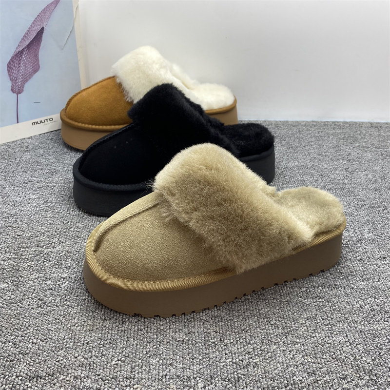 品牌撤柜处理毛毛厚底拖鞋女真皮冬新款外穿增高包头拖加厚雪地靴,女鞋,毛毛鞋,淘宝优惠券,粉丝福利购,淘宝优惠卷