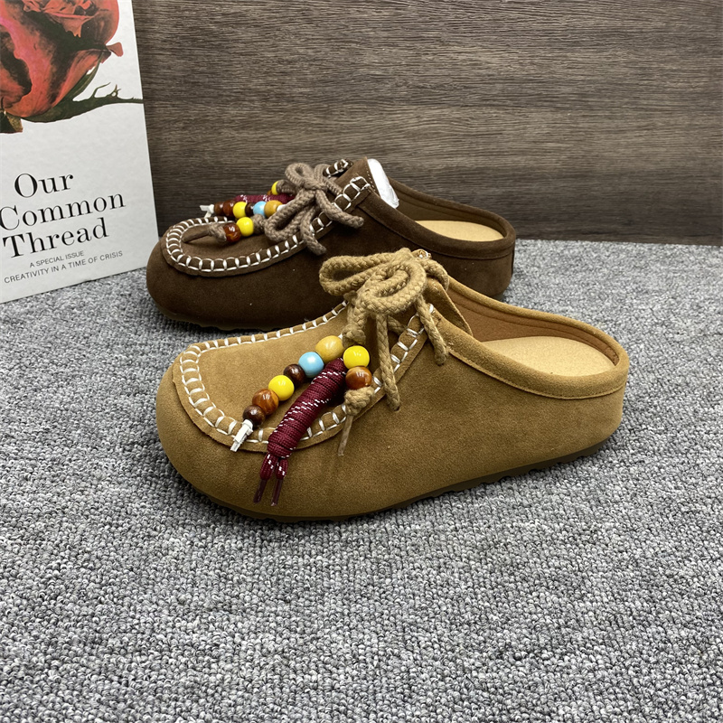 真皮勃肯鞋女内增高系带时尚拖鞋