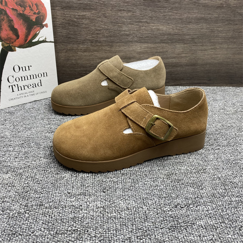 真皮博肯鞋女防滑磨砂牛皮单鞋女