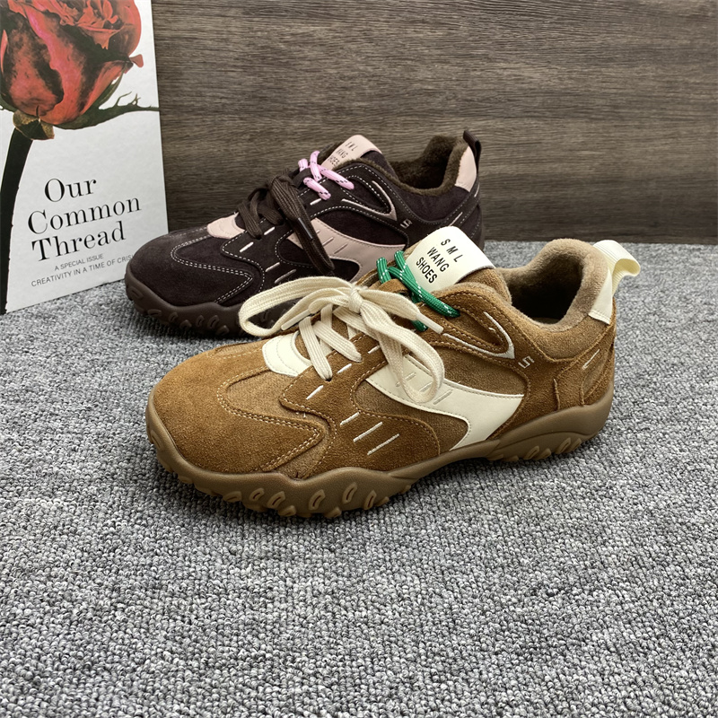 真皮德训鞋女秋冬款加绒阿甘棉鞋