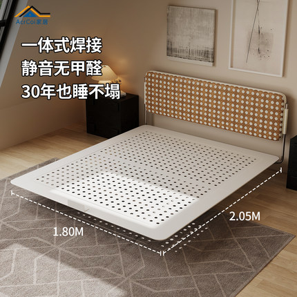 AcrCoi中古风卧室小户型齐边超薄床头可拆洗布艺复古悬浮平板床