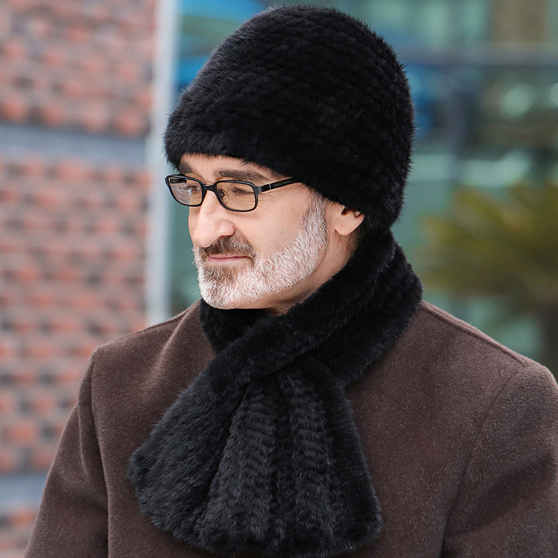 中老年人帽子冬天男士水貂编织皮草帽子保暖护耳老人帽爸爸帽冬季