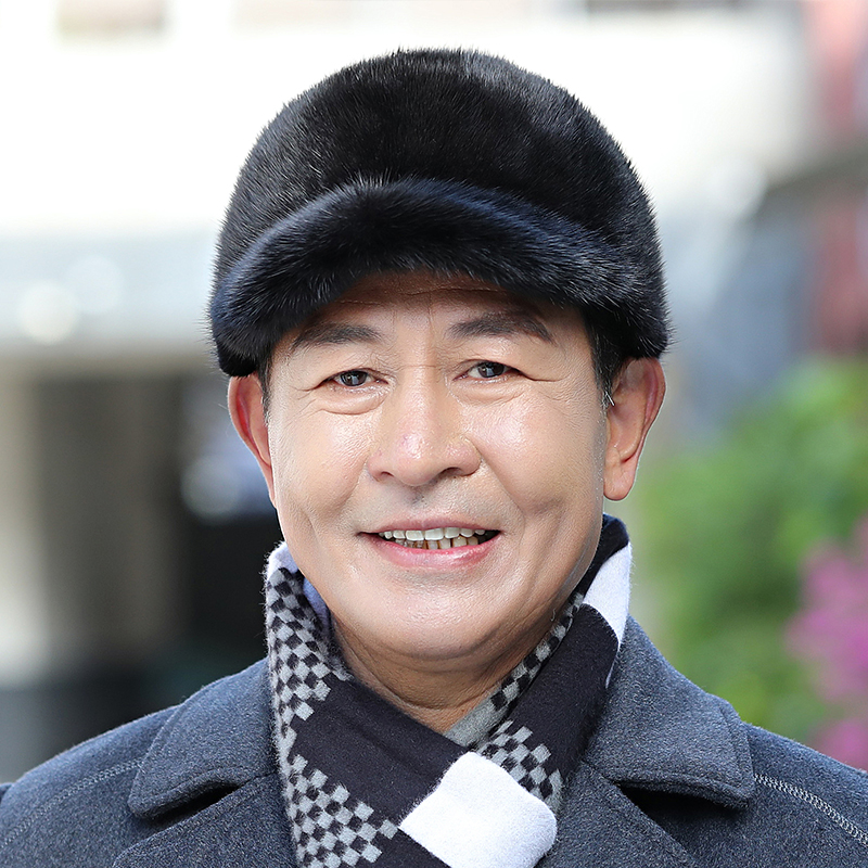 中老年人水貂毛皮草帽子男士秋冬季老人帽冬天保暖爸爸裘皮鸭舌帽