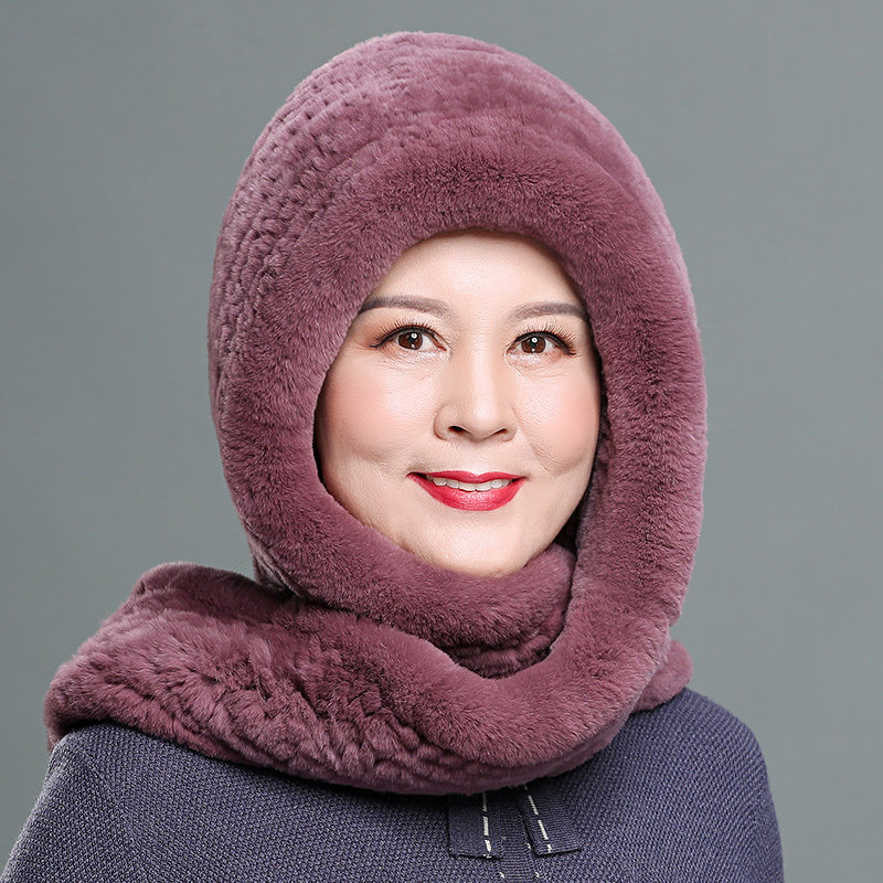 中老年獭兔毛皮草帽子一体全包女