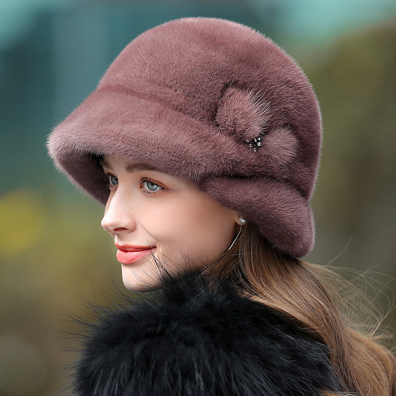皮草帽子女优雅保暖中老年裘皮帽子时尚秋冬天新款整皮水貂毛礼帽