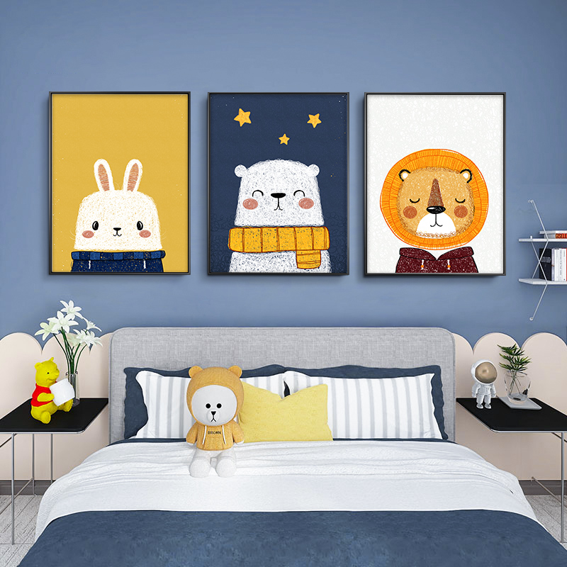 儿童房装饰画创意艺术卧室床头挂画卡通动物简约现代壁画墙画可爱图片