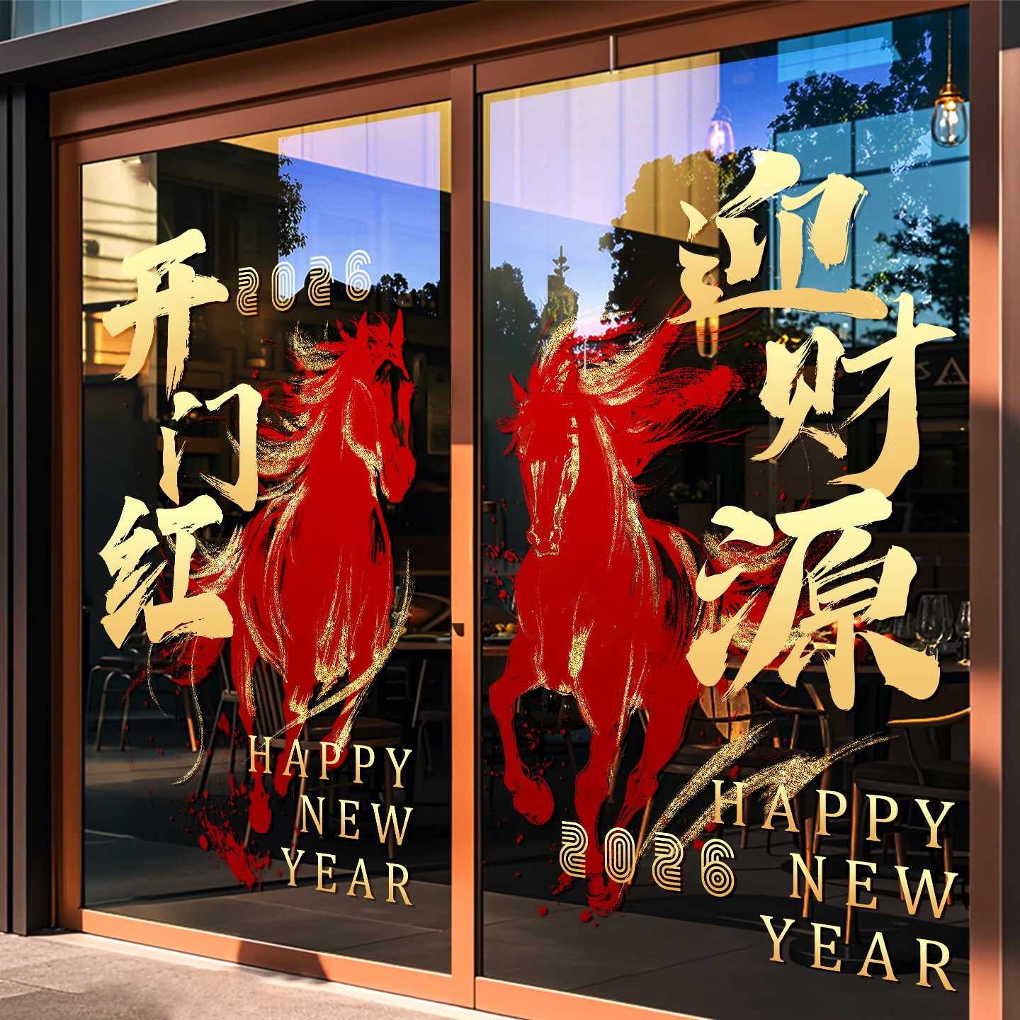 马年开门红装饰窗贴玻璃贴纸静电贴门贴无痕贴整张橱窗贴画2026年,节庆用品/礼品,喜字/剪纸/贴纸,淘宝优惠券,粉丝福利购,淘宝优惠卷