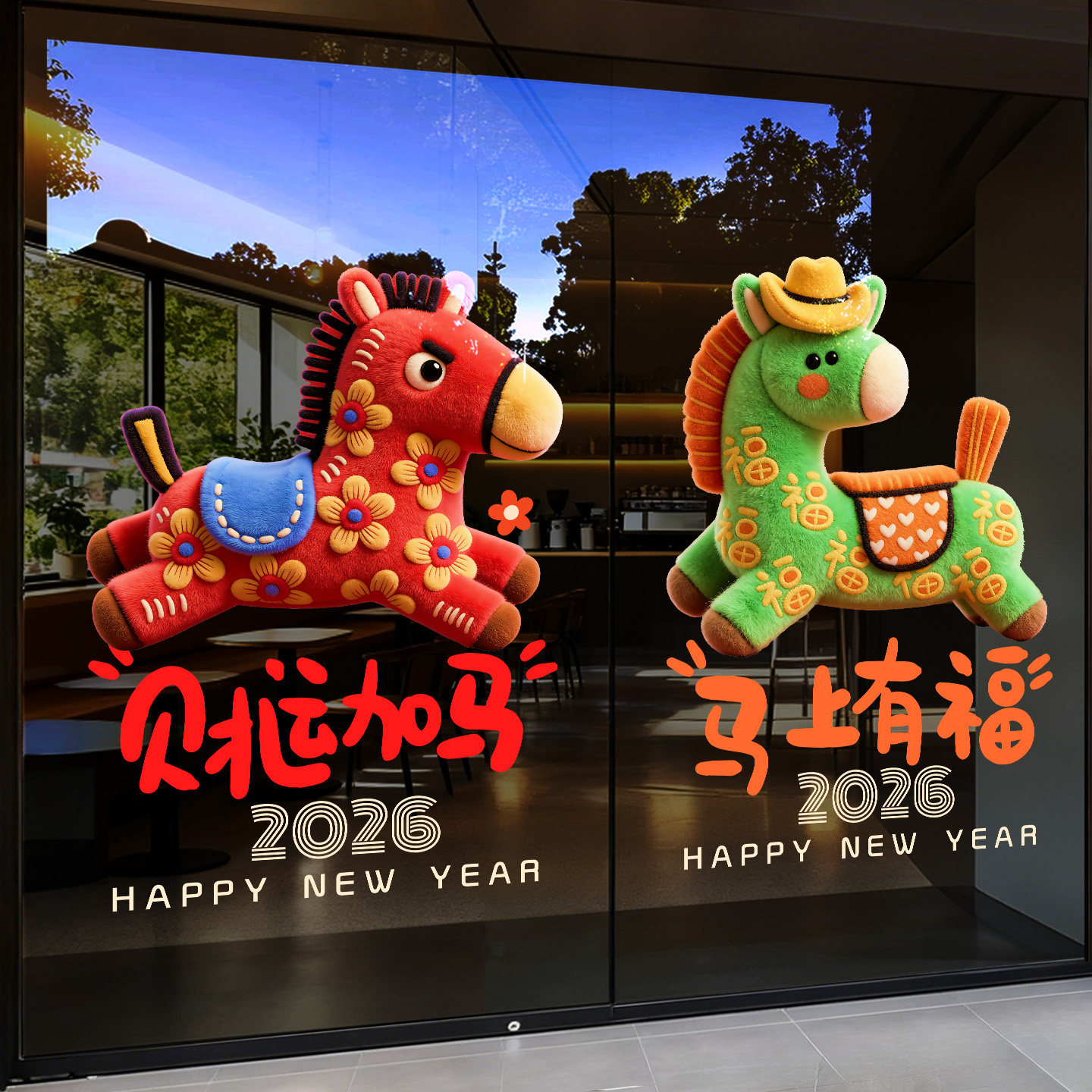 新年装饰贴纸玻璃门贴2026饭店过年氛围布置马年大吉窗花春节静电,家居饰品,软装墙贴,淘宝优惠券,粉丝福利购,淘宝优惠卷