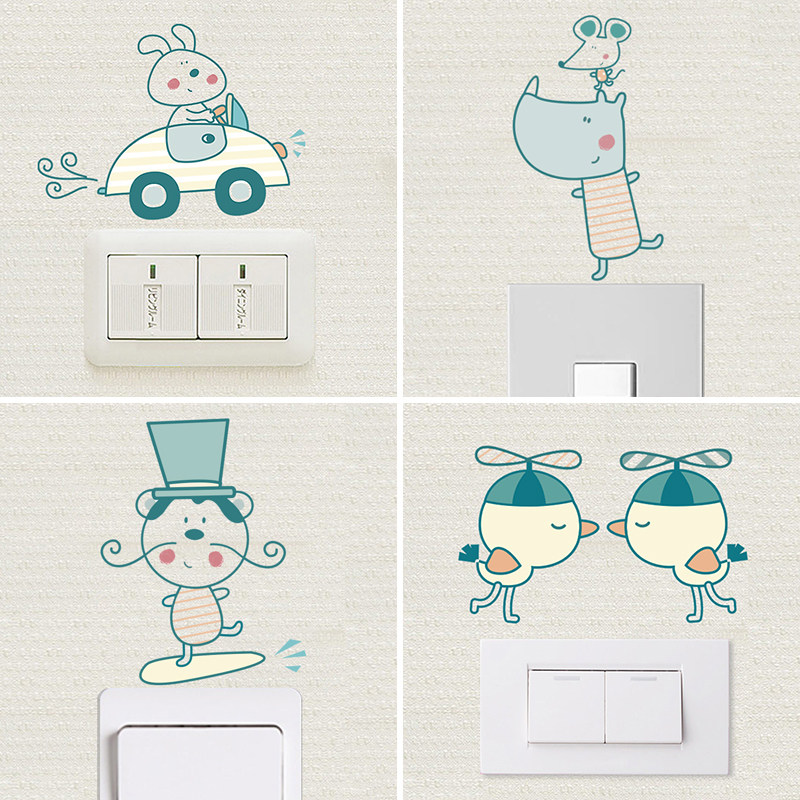 动物电源墙壁开关贴卡通墙贴家用电灯插座装饰贴画儿童房墙壁贴纸