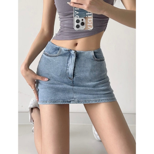 ZRSHOP美式辣妹包臀牛仔裙性感低腰显瘦超短裙防走光a字半身裙夏