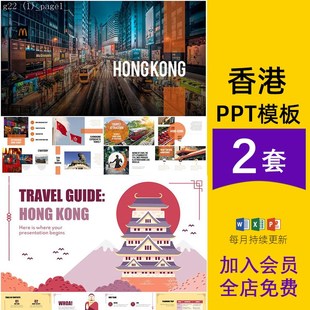 香港旅游历史文化美食英文介绍卡通ppt模板课件