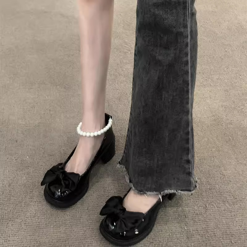 配裙子的小皮鞋女2025新款春秋夏季单鞋粗跟中跟仙女温柔风玛丽珍