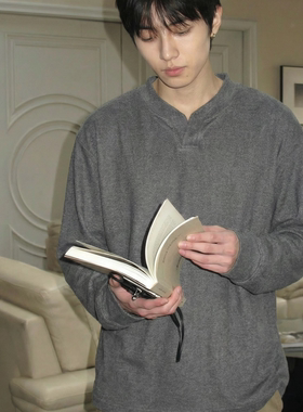 德绒V领长袖秋冬内搭t恤男士cleanfit健身老钱风打底衫保暖百搭