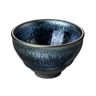 黛蓝曜变釉陶瓷建盏茶杯 高温窑烧茶盏个人喝茶品茗高档功夫茶具