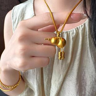 「轻金集」新中式沙金福禄双全古法葫芦搭配流苏碎金珠编绳项链女