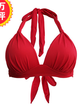 性感泳衣女红色大罩杯比基尼大胸暴露EF杯大码无钢圈单上衣泡温泉