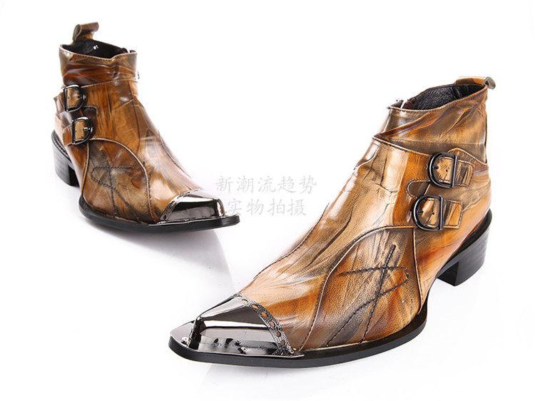 2026尖头韩版短靴牛皮透气牛皮美发师皮靴夜店酒吧铁头男鞋男靴