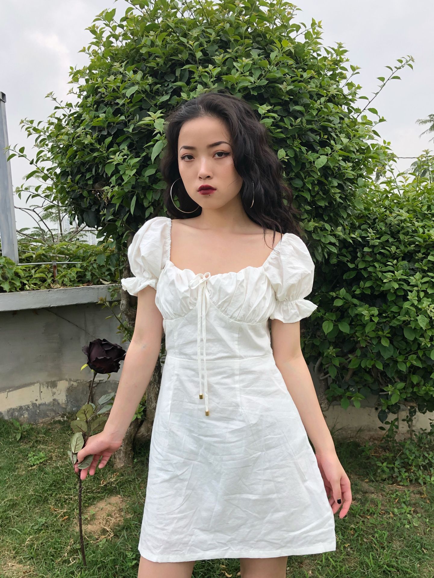 包邮欧美复古度假风小白裙少女