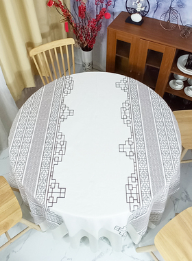 加厚石头布一次性桌布方桌窗花防水中式复古圆桌餐布长方形台布