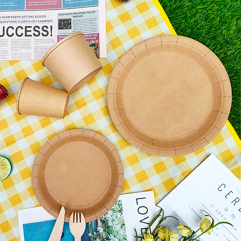 野餐盘一次性餐盘户外露营网红野餐用品餐具牛皮纸盘子蛋糕盘纸盘,餐饮具,可降解餐具/环保餐具,淘宝优惠券,粉丝福利购,淘宝优惠卷