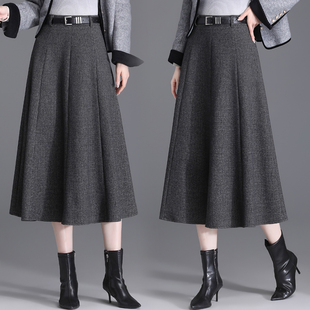 声雨竹羊毛呢半身裙2025秋冬新款显瘦中长款A字裙清仓折扣大摆裙