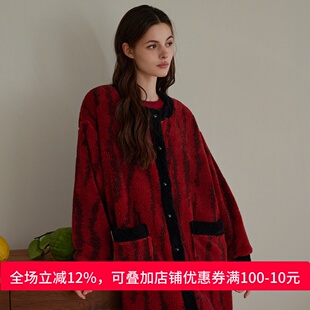 思馨坊2025年新款秋冬珊瑚绒睡袍女士中长款加绒加厚可外穿家居服