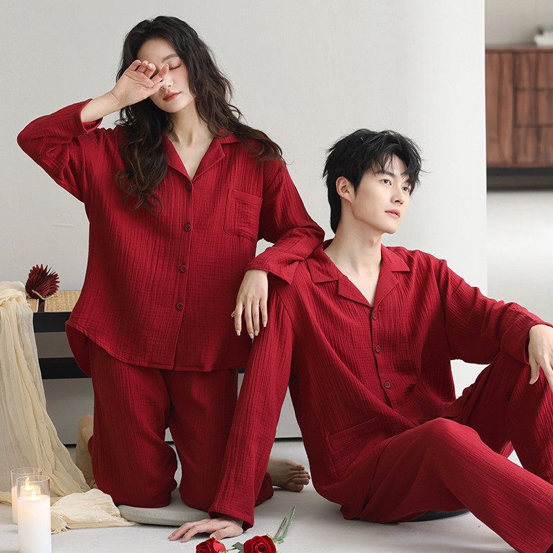 思馨坊睡衣结婚新婚情侣套装红色夏季本命年纯棉薄款男女士家居服