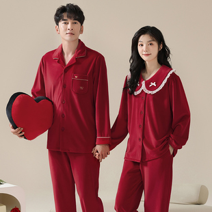 思馨坊情侣睡衣秋冬季海岛绒舒适可爱珊瑚绒红色结婚男女士家居服