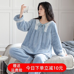 加厚加绒保暖法兰绒家居服套装 冬季 珊瑚绒睡衣女秋冬款 2022年新款