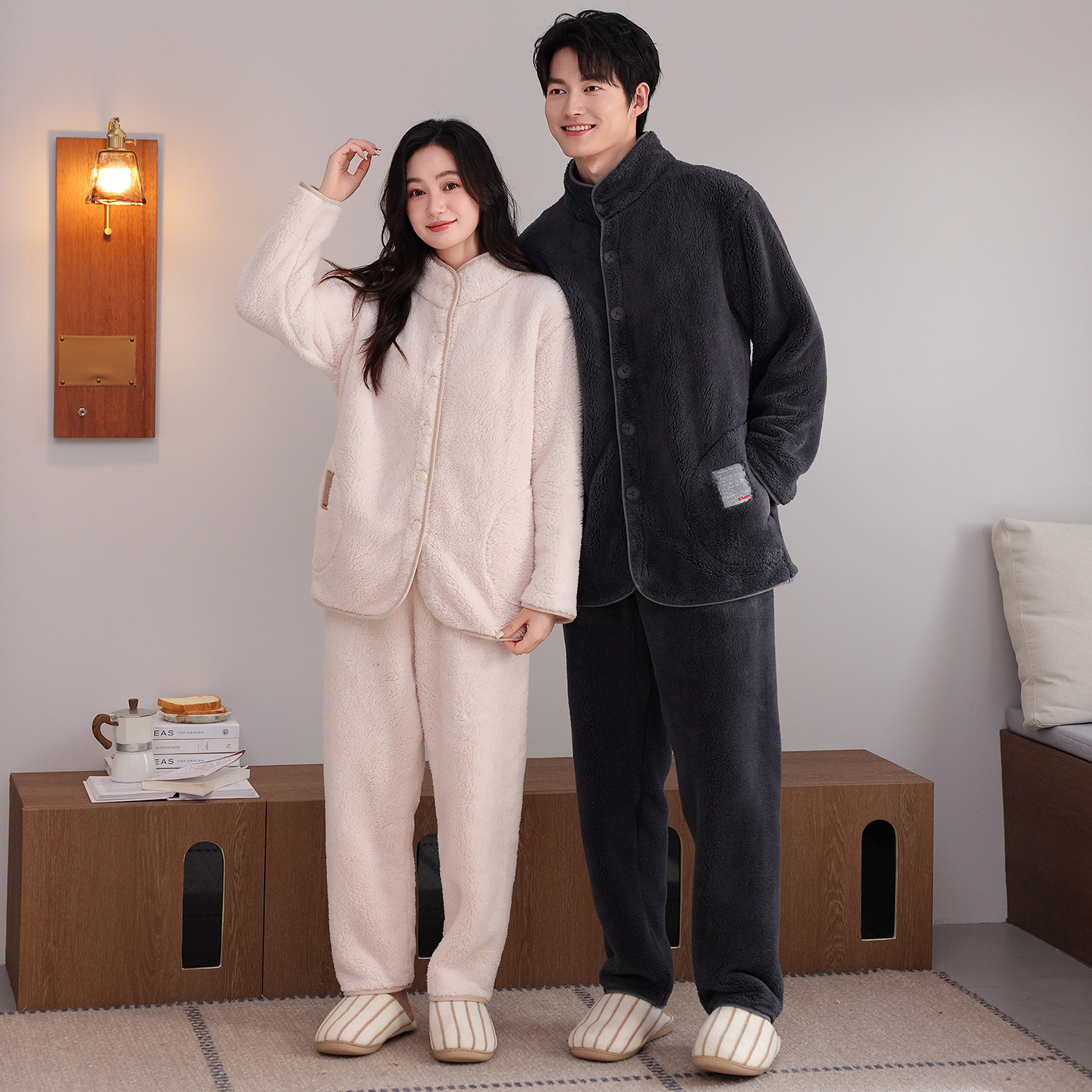 思馨坊情侣珊瑚绒睡衣秋冬加厚保暖男士法兰绒女防静电家居服套装