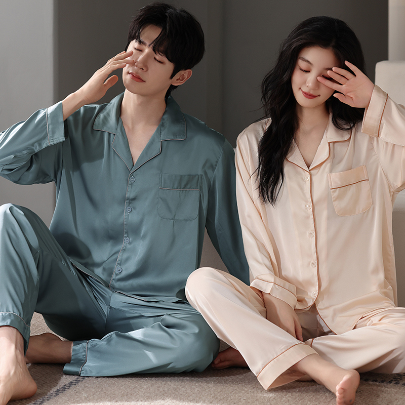 情侣春夏款冰丝长袖高级感家居服