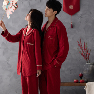 思馨坊红色情侣睡衣男女士结婚新婚夫妇纯棉长袖春秋季家居服套装