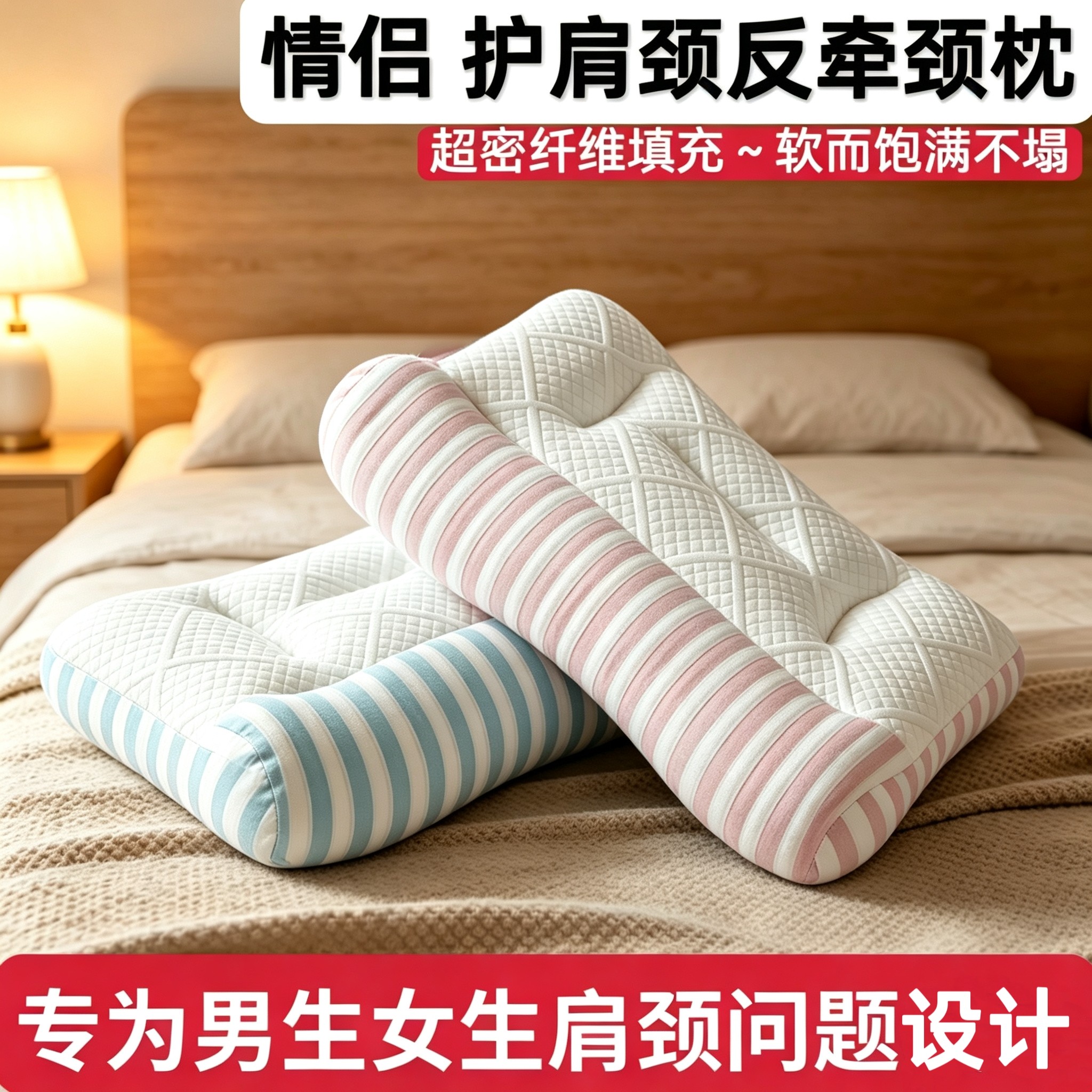 情侣反牵引枕头护颈椎助睡眠酒店专用枕芯一对成人家用护颈枕单人