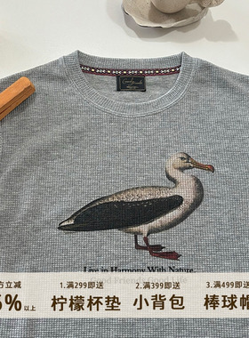 美式复古男女同款华夫格面料“信天翁”鸟类系列数码直喷工艺短袖