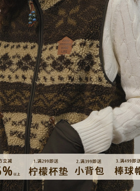 好朋友复古商店·美式复古加厚羊羔绒双面可拆卸手套马甲宽松保暖