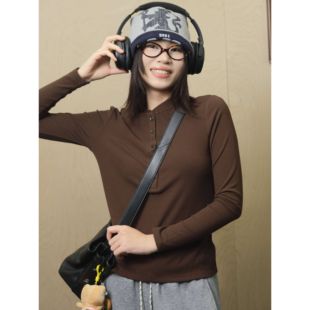 好朋友复古商店美式复古修身桑蚕丝混纺针织亨利领打底衫