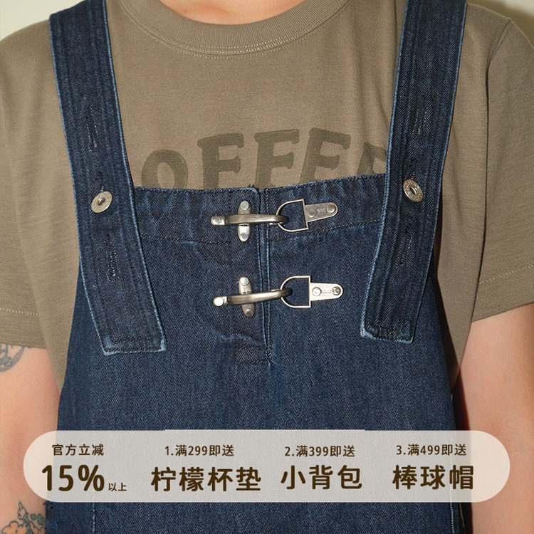 777 美式复古深牛仔色牛仔背带裙可调节军版改良秋冬百搭