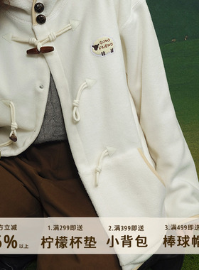 好朋友复古商店·美式复古带帽牛角扣外套宽松休闲百搭上衣