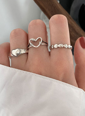 韩国纯银爱心ins甜美风学生戒指