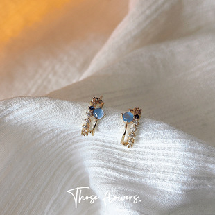 仲夏夜之星925银针镀14K法式轻奢猫眼石质感锆石耳钉女 耳饰