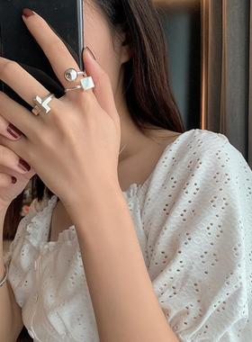 纯银方块圆圈开口可调节ins戒指