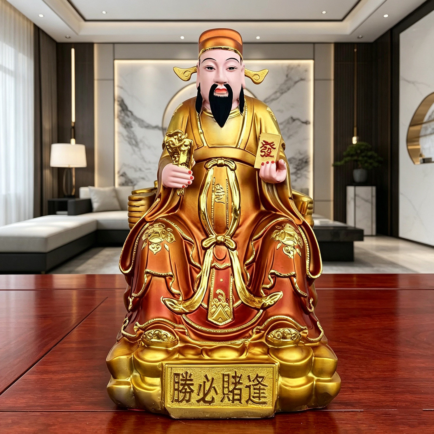 赌神神像树脂招偏财韩信爷招财铜彩沙金赌王佛像树脂像发财摆件