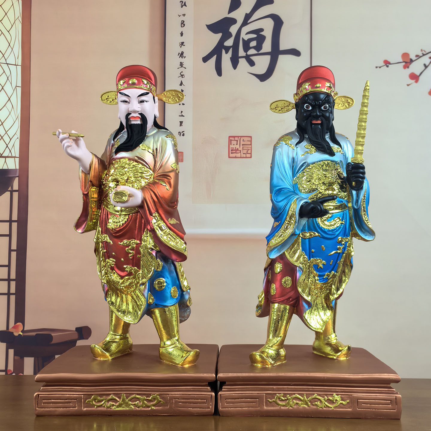 文武判官神像树脂城隍爷左右护法文判武判神像树脂彩绘佛像
