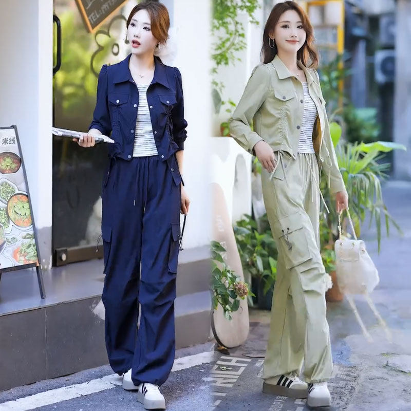 卫衣卫裤套装女工装阔腿裤三件套